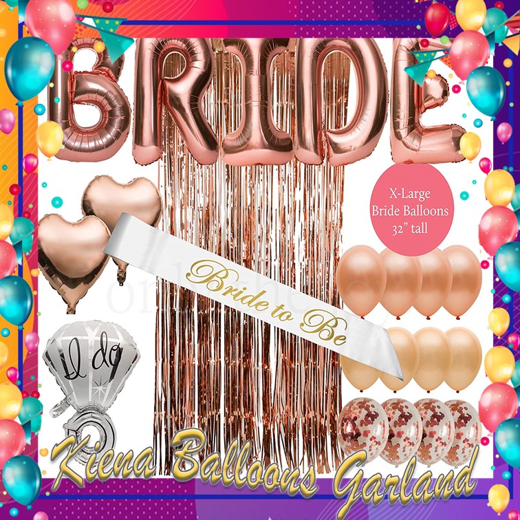 Bachelorette Party Gold Decorations | Bridal Shower Supplies Kit - Bride  Sash, XL Ring Balloon, Gold Curtain, BRIDE, Latex Balloons, eco Friendly  Gold