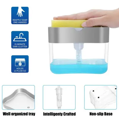 CiCi MART 2-in-1 Pump Soap Dispenser and Sponge Caddy For Dish Soap And Sponge