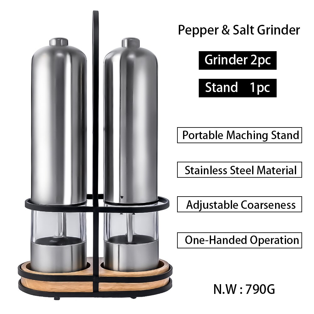 1PC Electric Salt And Pepper Grinder Set-Battery-Powered Stainless Steel  Grinder With Light -Automatic One-Handed Operation 