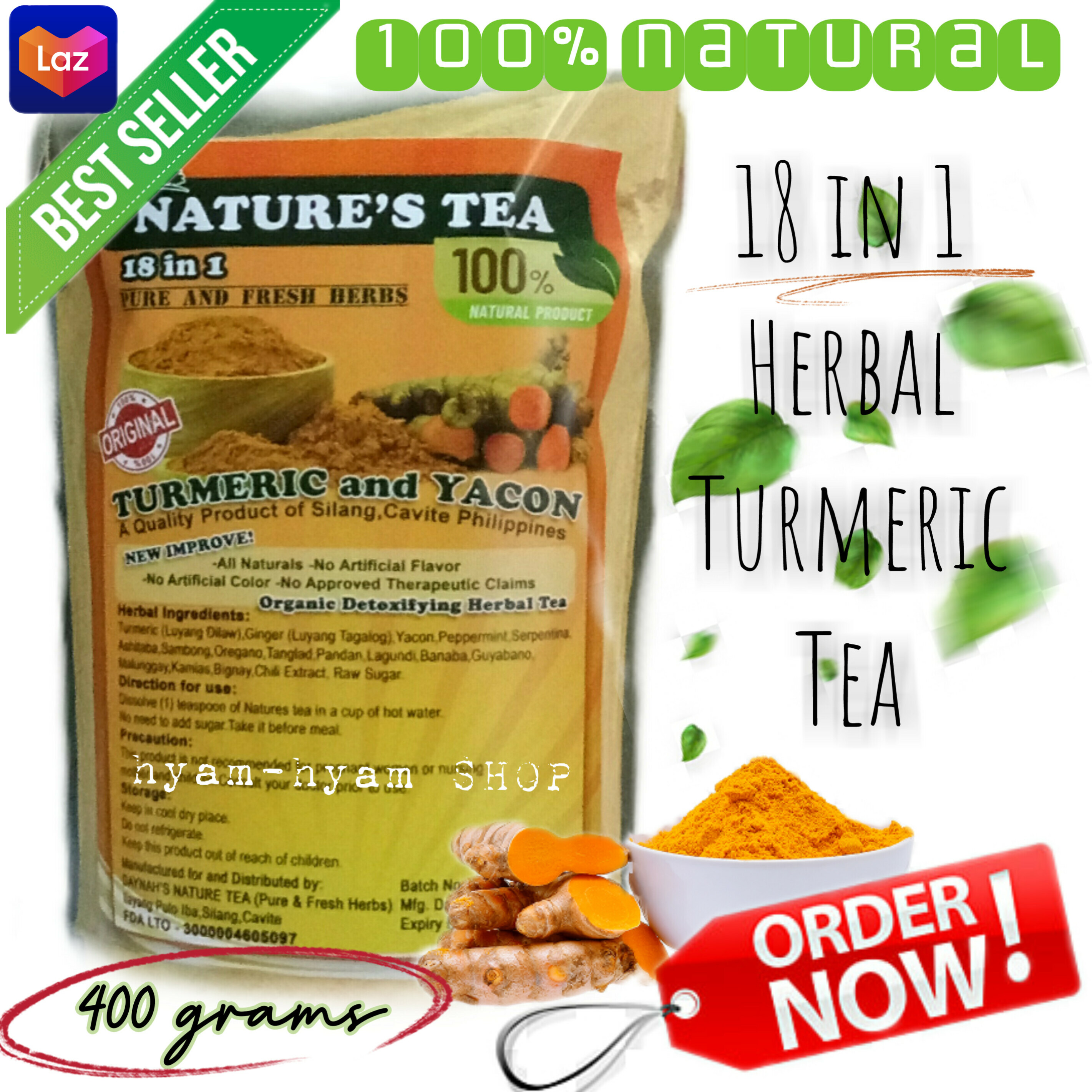 100 Organic Turmeric Tea 18 In 1 Nature S Tea Powder Tea 400 Grams Best Seller Cod Herbal Tea Ginger Salabat Natural Luyang Dilaw alog Chaa Antioxidant Boost Immune System Supplement Detoxifying Tsaa