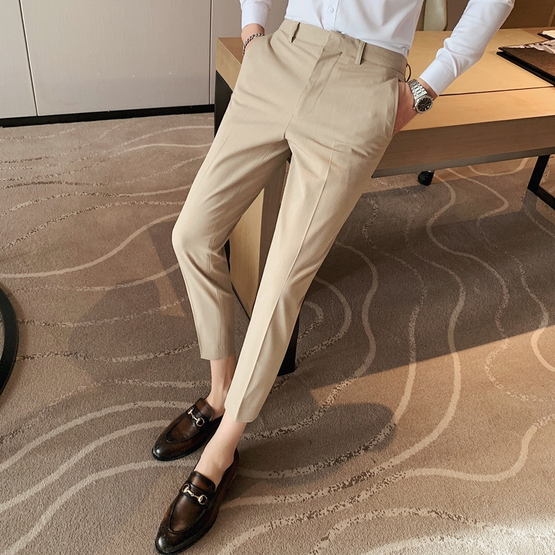 Jeanssandy777-Men's Formal Pants Khaki Plain Slimfit Slacks -A803