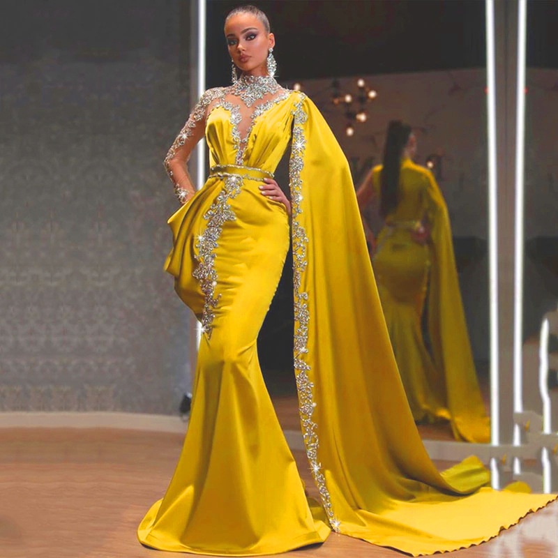 Ready Stock] Banquet Queen Style Sexy Bodycon Maxi Dress Evening Party  Package Hip Long Dress Women Yellow Sequin Dinner Gown | Lazada PH