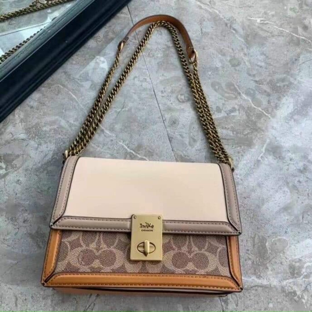 Coach Tan Beige Cream Black Colorblock Leather Hutton Chain Crossbody –  SJ.PrelovedLuxury