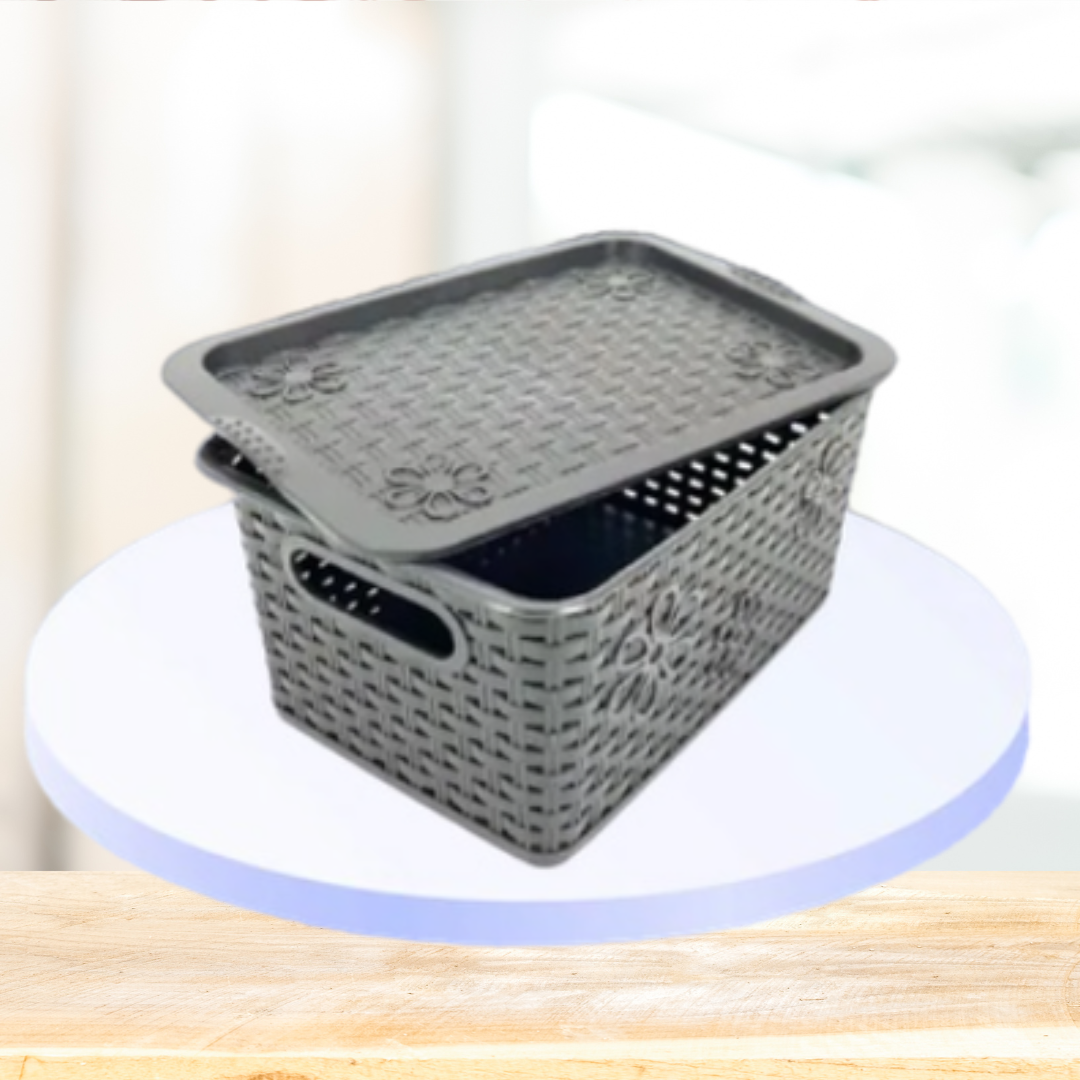 𝓗𝓖 Home Rattan Storage Laundry Basket Woven Plastic Rattan Storage Boxes With Lid Sundry Storage