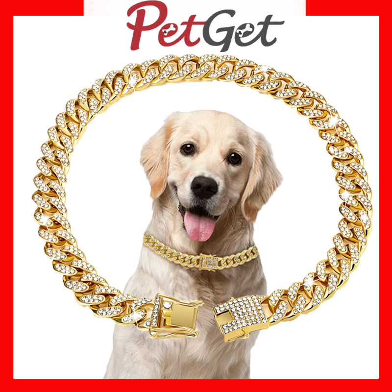 Gold Dog Collar Diamond Cuban Dog Chain Walking Metal Pet Necklace