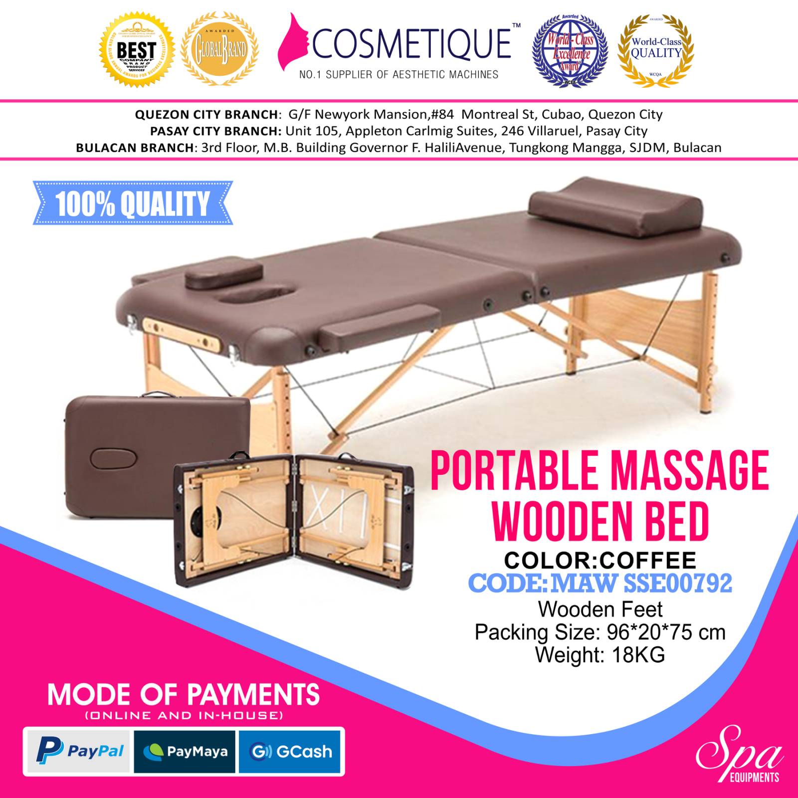 Portable Massage Wooden Bed for Salon & Spa Brown Lazada PH
