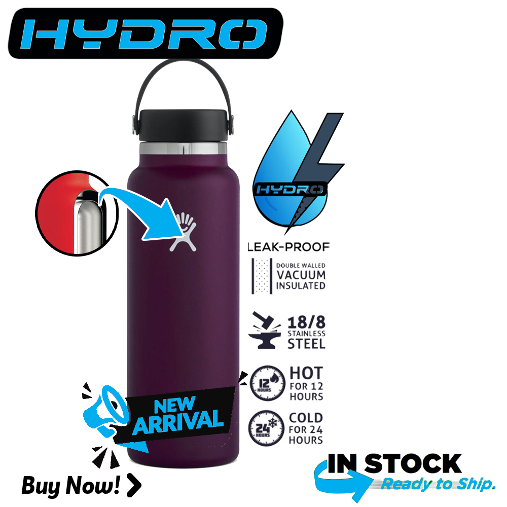 H2o water hydro (40oz) flask (eggplant) 1000ml tumbler bottle hot and
