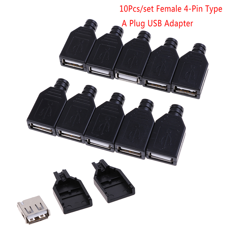 【Flash Sale】10Pcs Female 4Pin Type A Plug USB Adapter DIY with Plastic Cover USB Connector