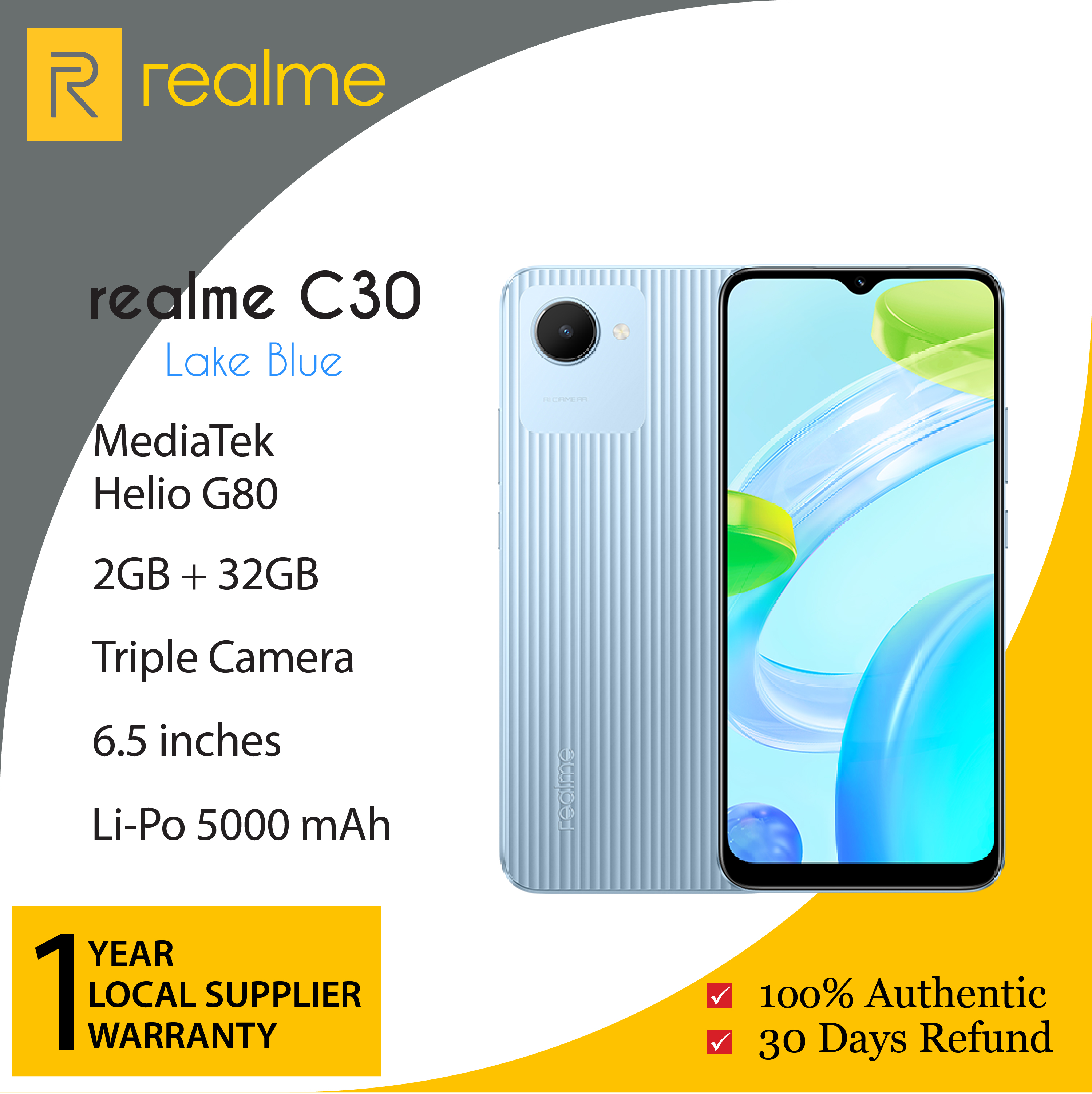Realme C30 Smartphone(2GB+32GB ROM)6.5'' Fullscreen Display