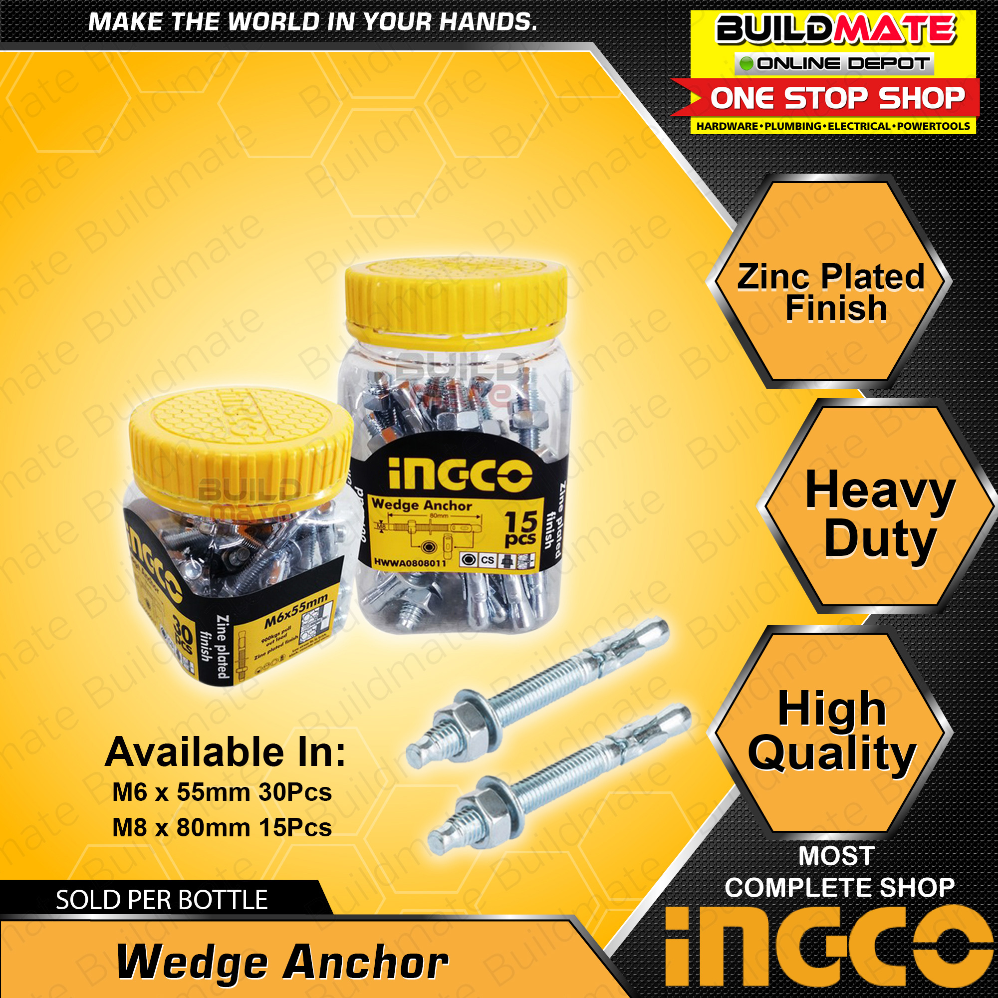 INGCO Wedge Anchor Bolt Zinc Plated Finish •BUILDMATE• IHT Lazada PH