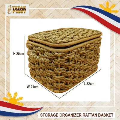 TATAK PINOY Rattan Basket Storage Baskets Shelf Organizer Container Bins Basket with Cover and with Linen Liner Cloths