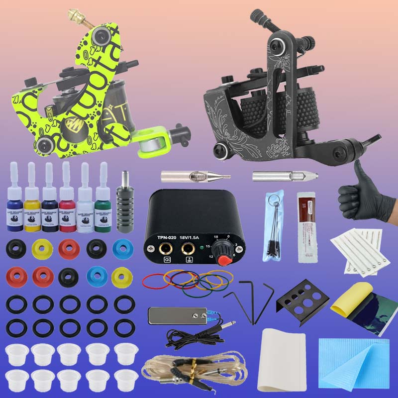 Professional New Tattoo Machine Kit Complete Tattoo Kit With 6 * 5ml