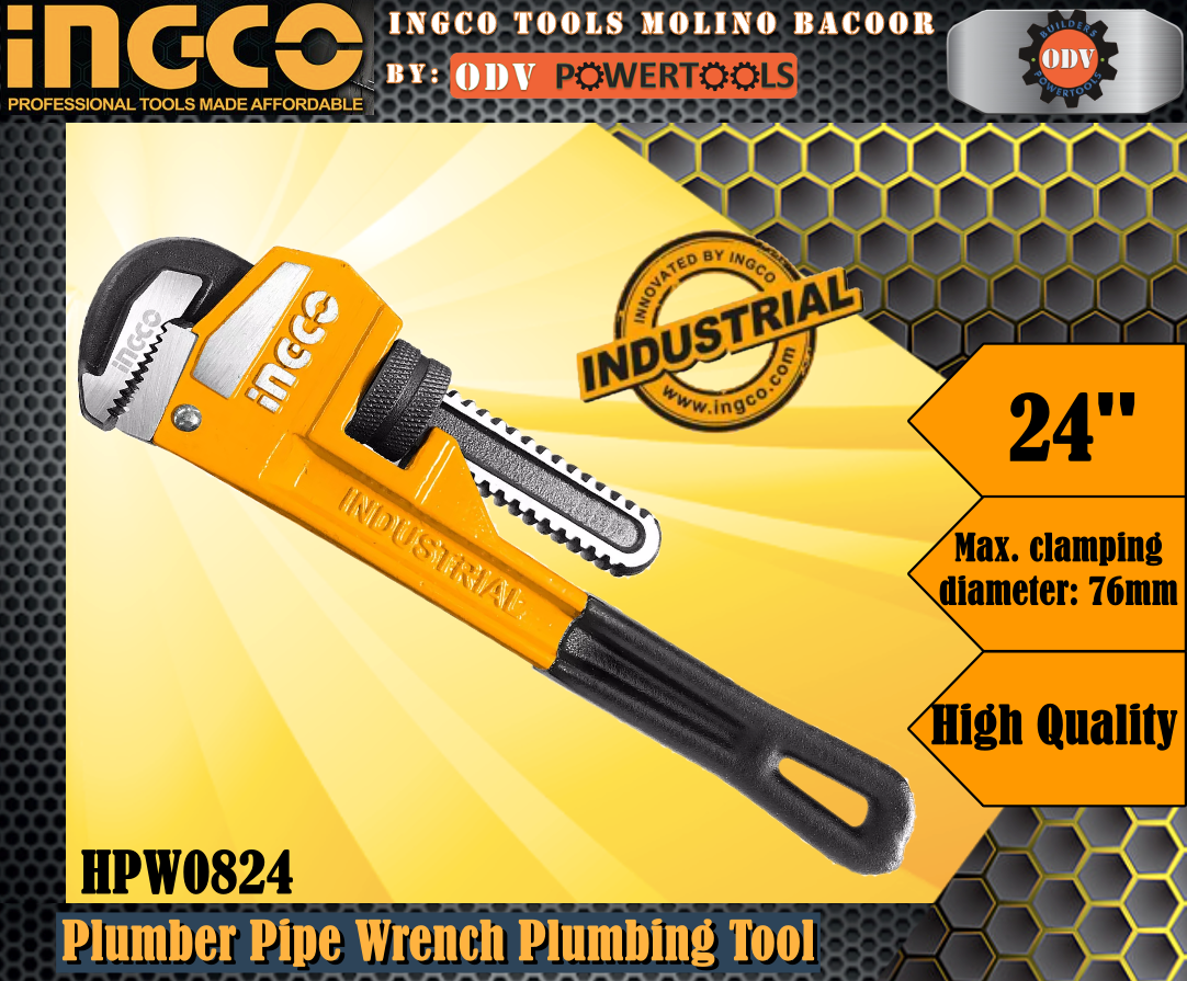 Ingco HPW0824 Industrial Plumber Pipe Wrench Plumbing Tool 24" ODV