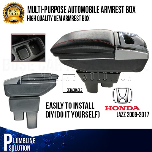Center Console Armrest Storage Compartment For Honda Jazz / Fit 2002-2008 – Black, ABS Plastic
