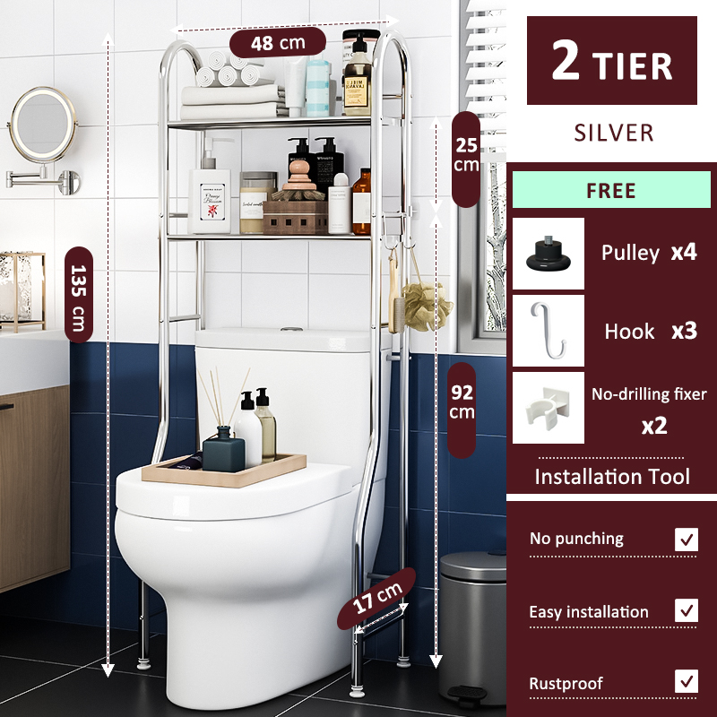 GSlife🔥🔥 Stainless Steel Smart Over Toilet Shelf Bathroom Space Saver ...