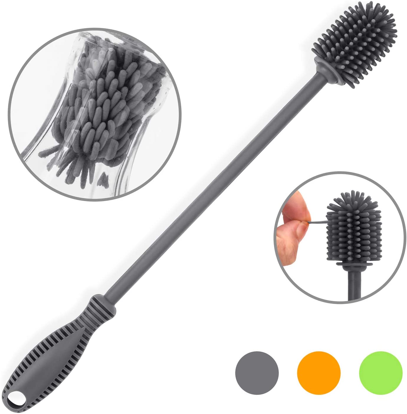 Bottle Brush Silicone Bottle Cleaning Brush with Long Handle, 12.5" Water Bottle Cleaner for