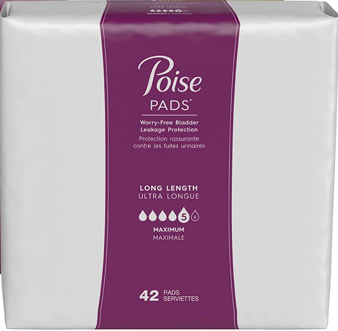 Poise Incontinence Pads for Women Maximum Absorbency Napkin Long 42