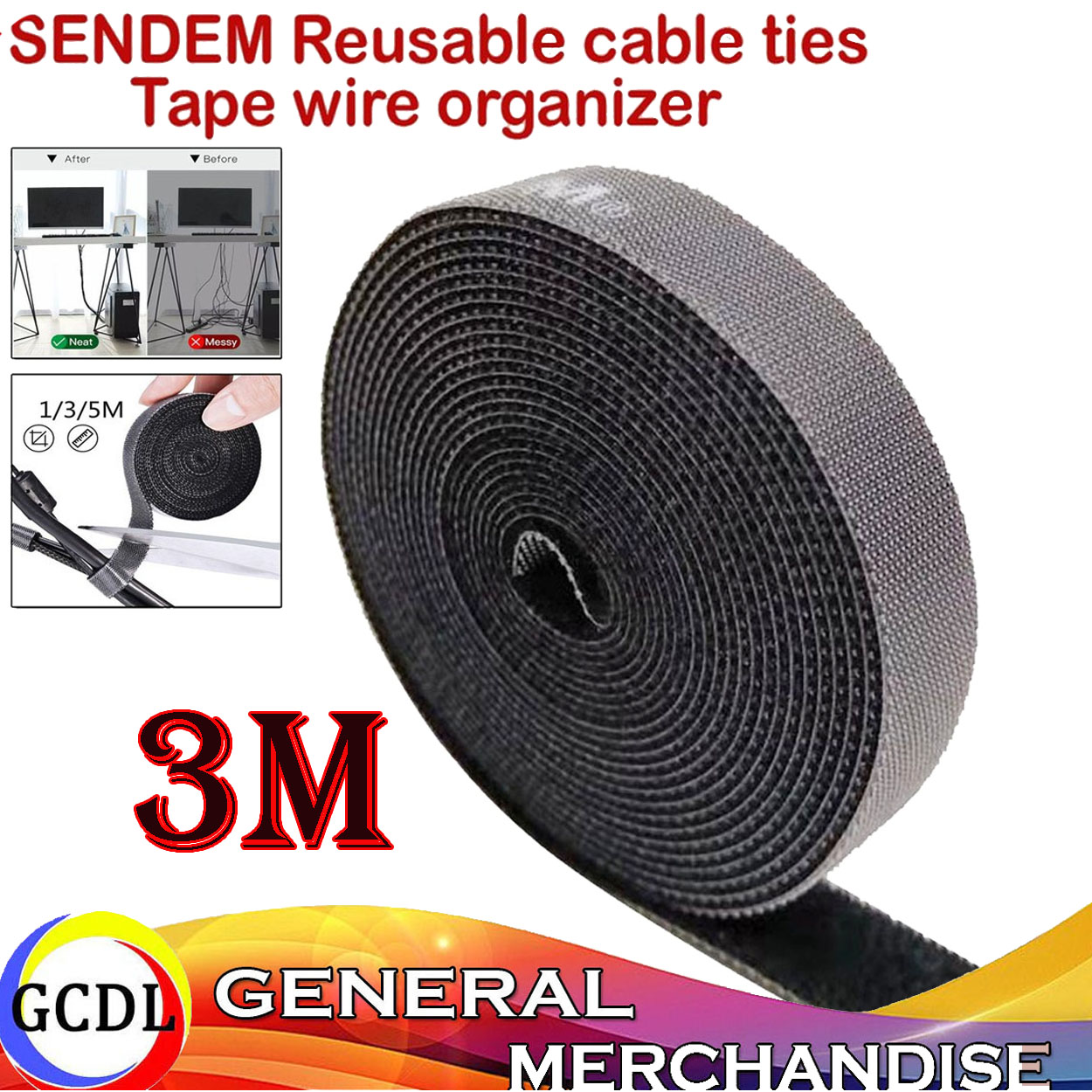 SENDEM Reusable Cable Ties Rainbow Circle Velcro Strap Cable Tie