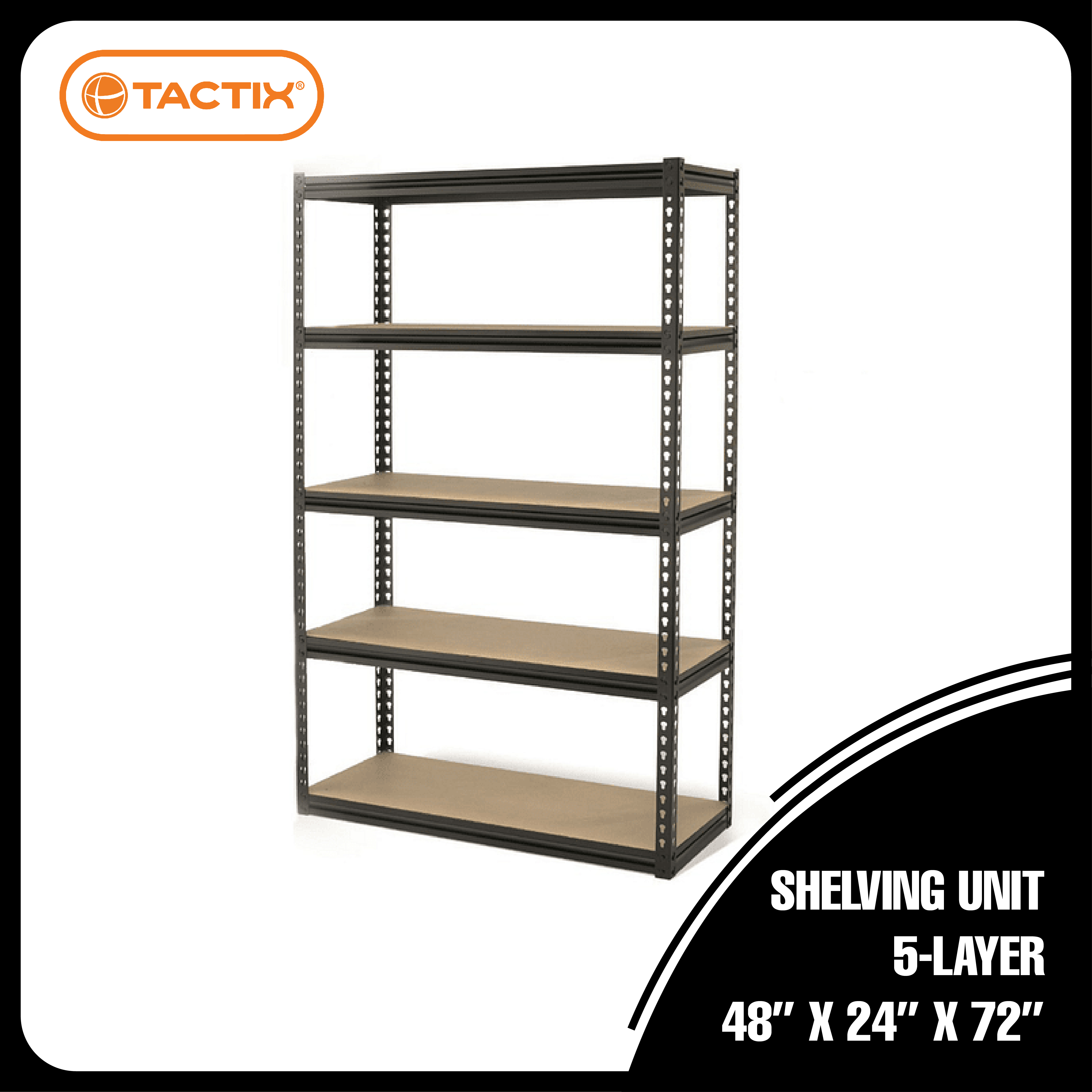 Tactix Storage Rack Shelving Unit 5 LAYER (Black) DIMENSION 48L x 24W x ...