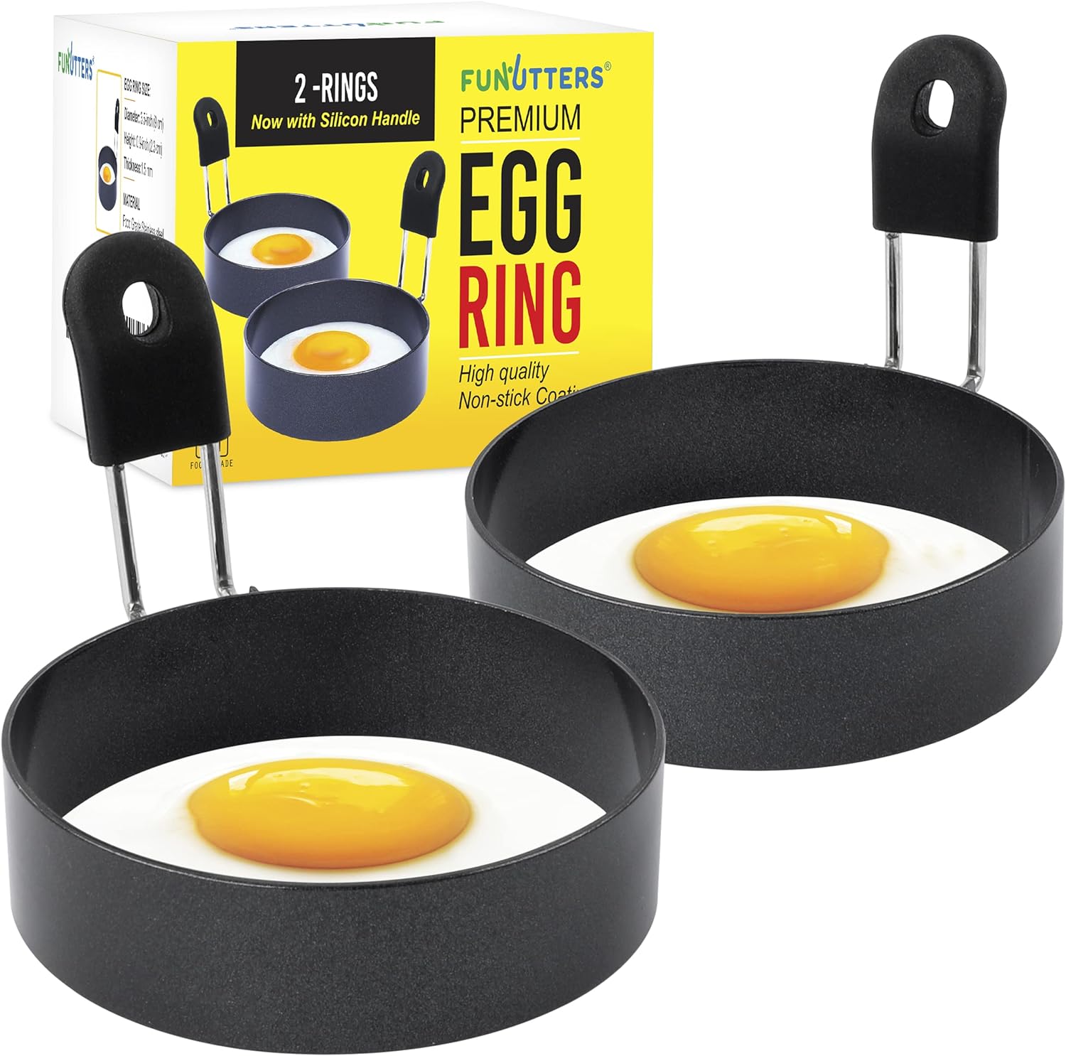 Funutters Egg Rings, 35, Nonstick, Professional and Large, Stainless Steel Egg Rings for Frying Eggs and Egg Mcmuffins, Egg Mold for Breakfast, Mini