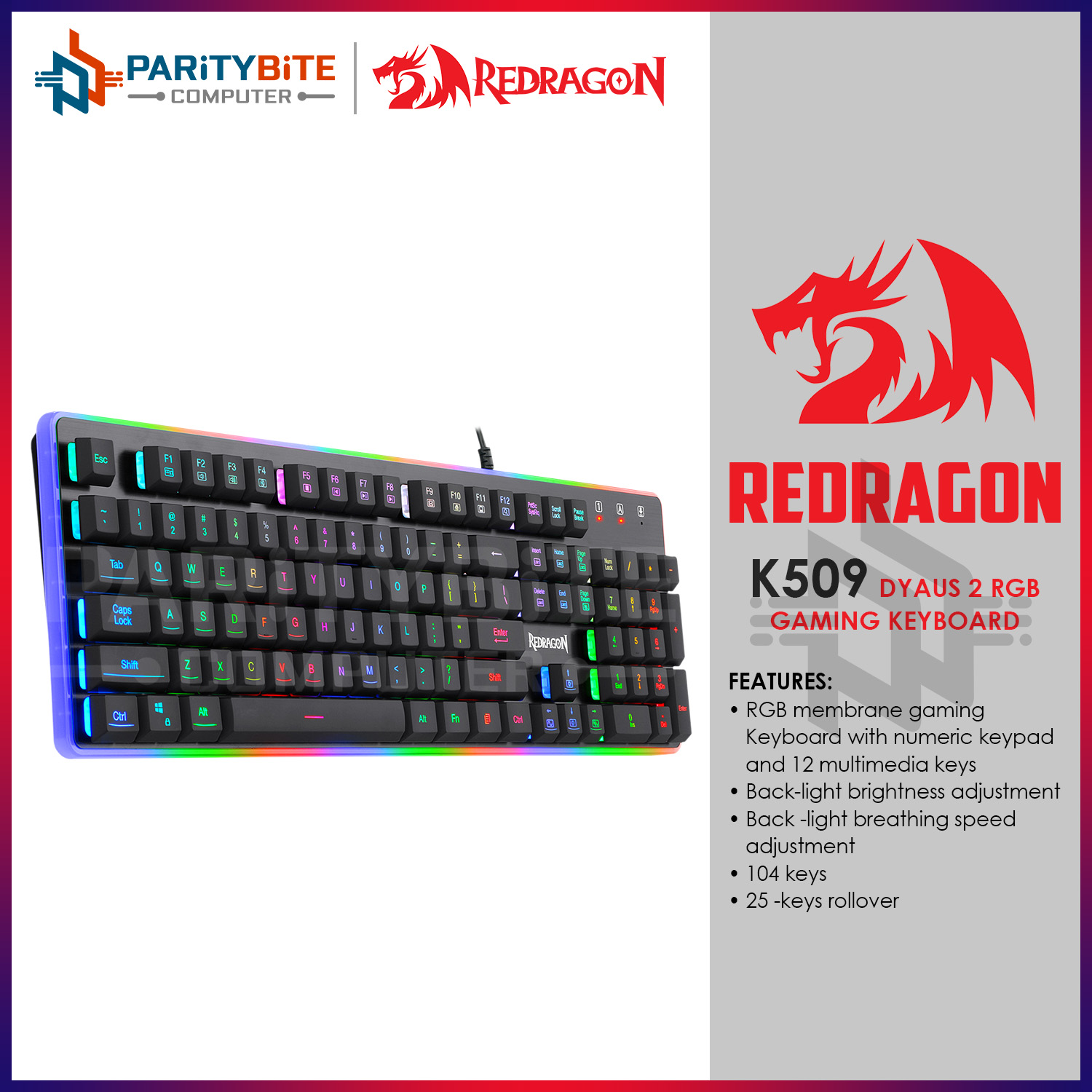 red dragon gaming membrane rgb keyboard k509 dyaus 2