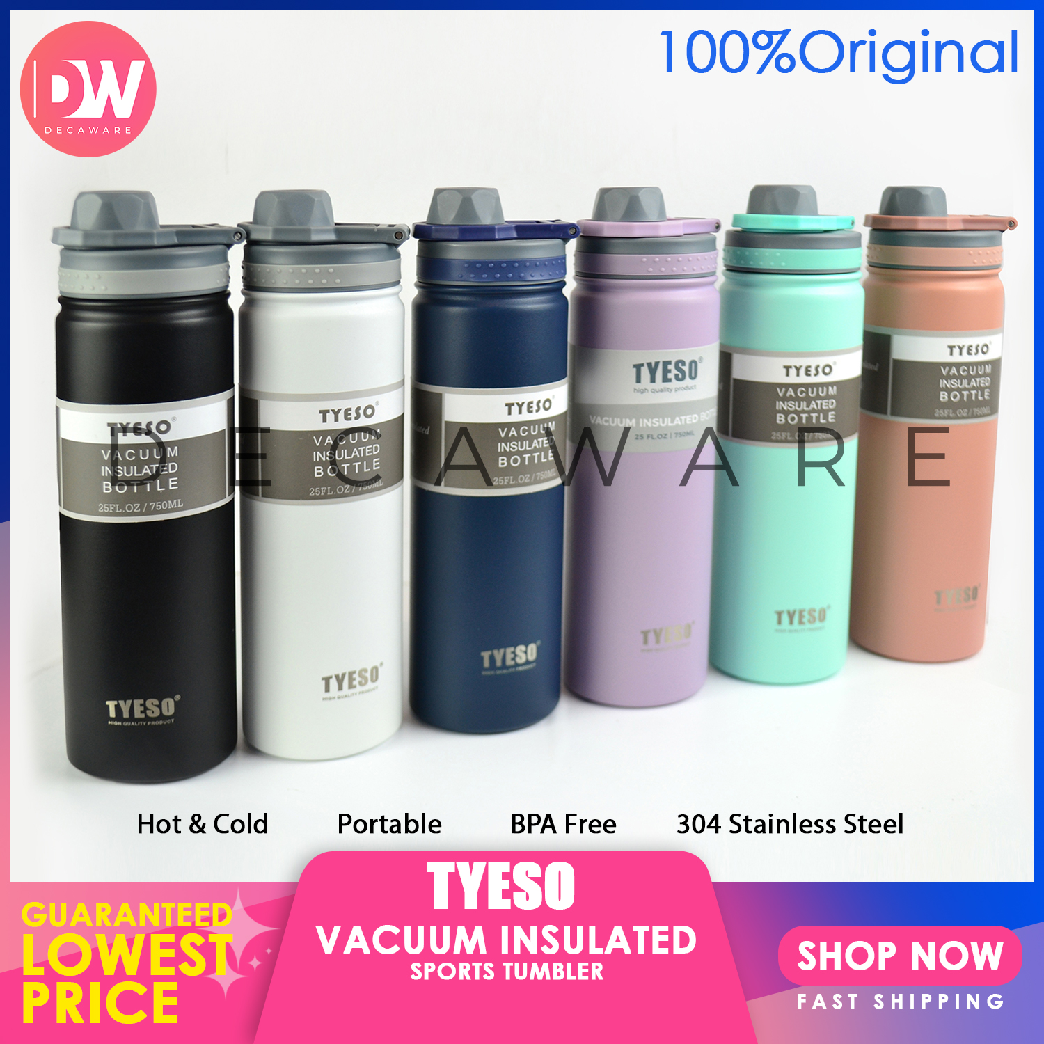 Tyeso Stainless Steel Vacuum Insulated Tumbler Pastel Color Sports ...