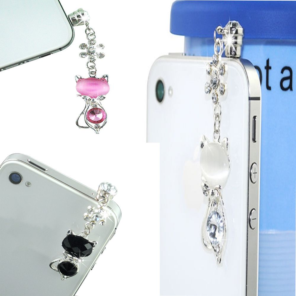 VPZA 3.5mm Bling Crystal Jack Cat Earphone Cap Anti Dust Plug for Phone ...