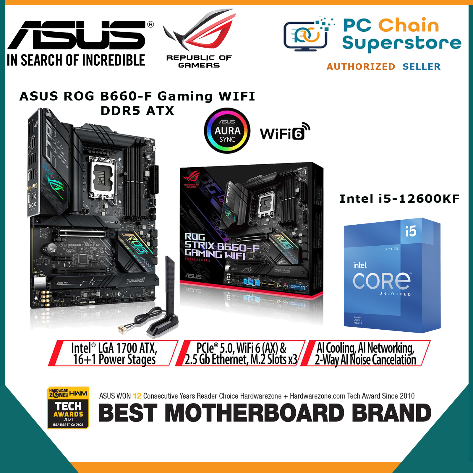 Intel i512600KF i5 12th Gen Unlocked 10 Cores Processor + ASUS ROG