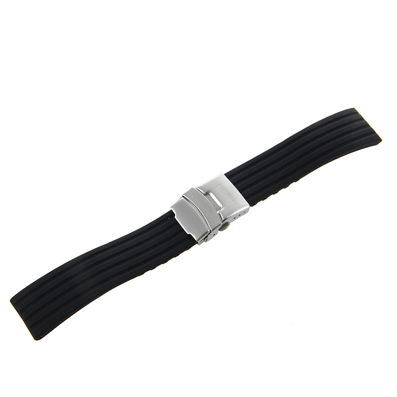 22mm Black Silicon Rubber Dive Watch Band With Deployment Clasp - IW SUISSE