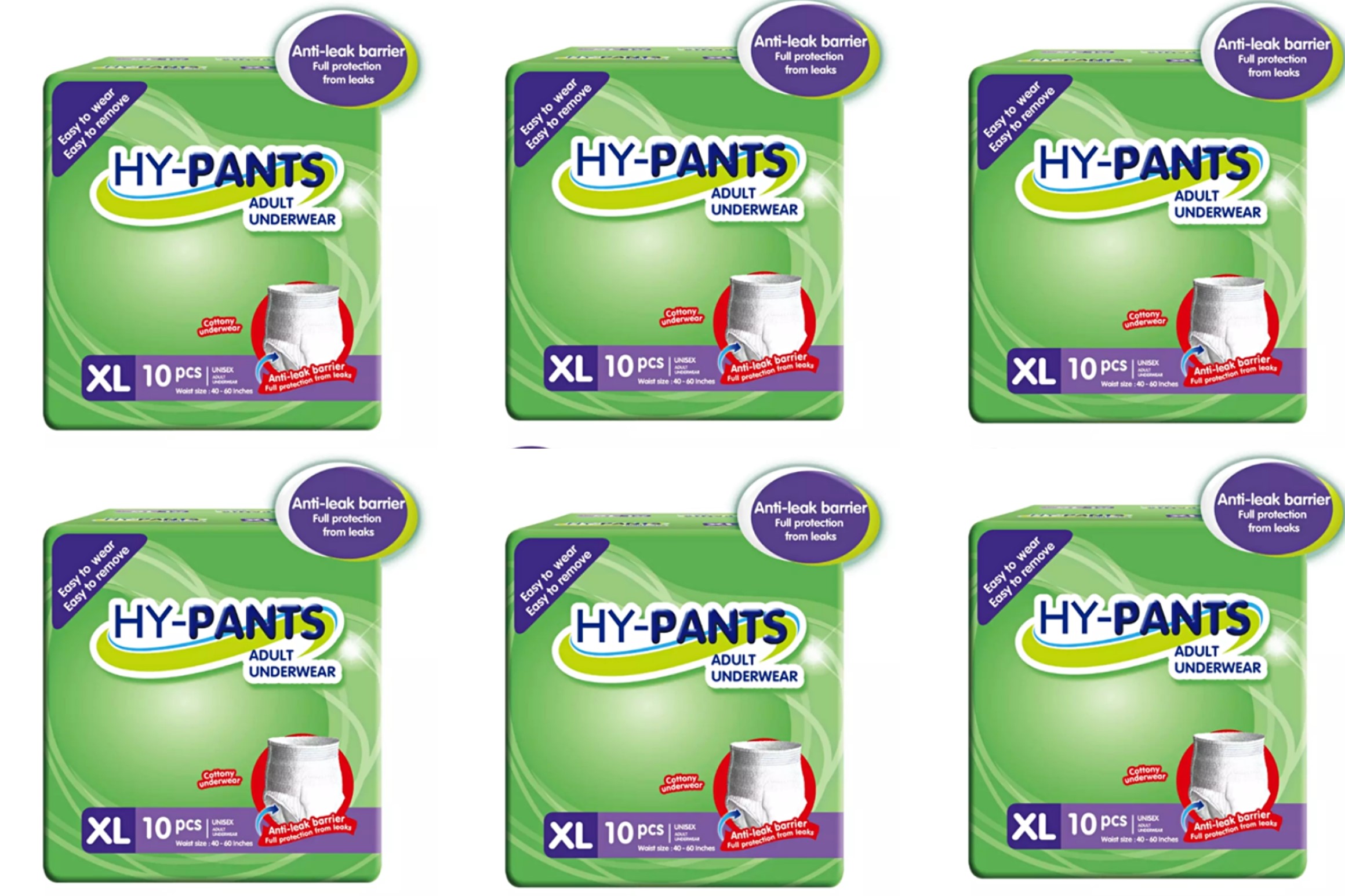HY PANTS Adult Underwear Diaper Pants XL10's X 6 Pack (60 pcs) waist