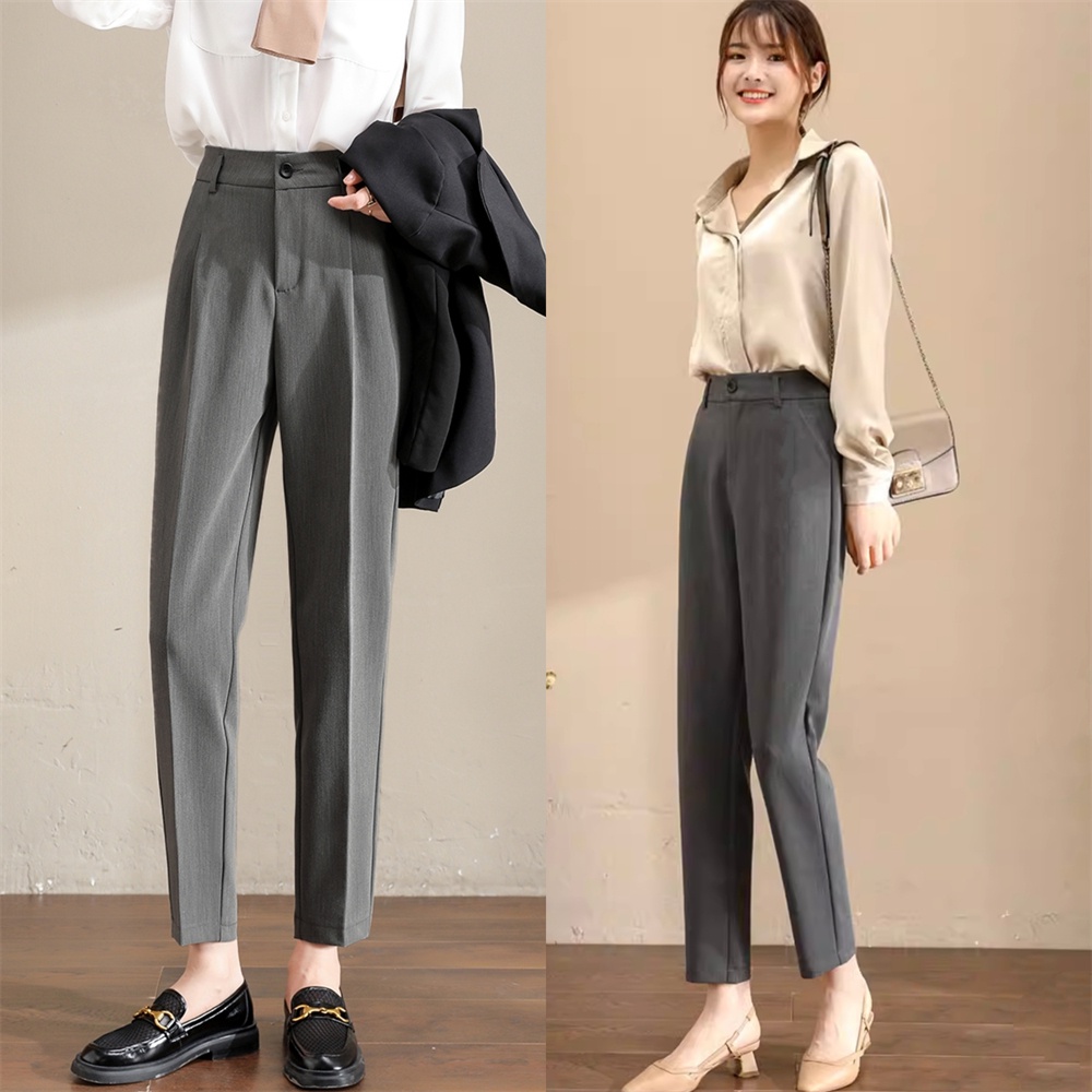 SELLDA*Women's Korean Suit Pants High Waist Pants Plain Cigarette Trousers