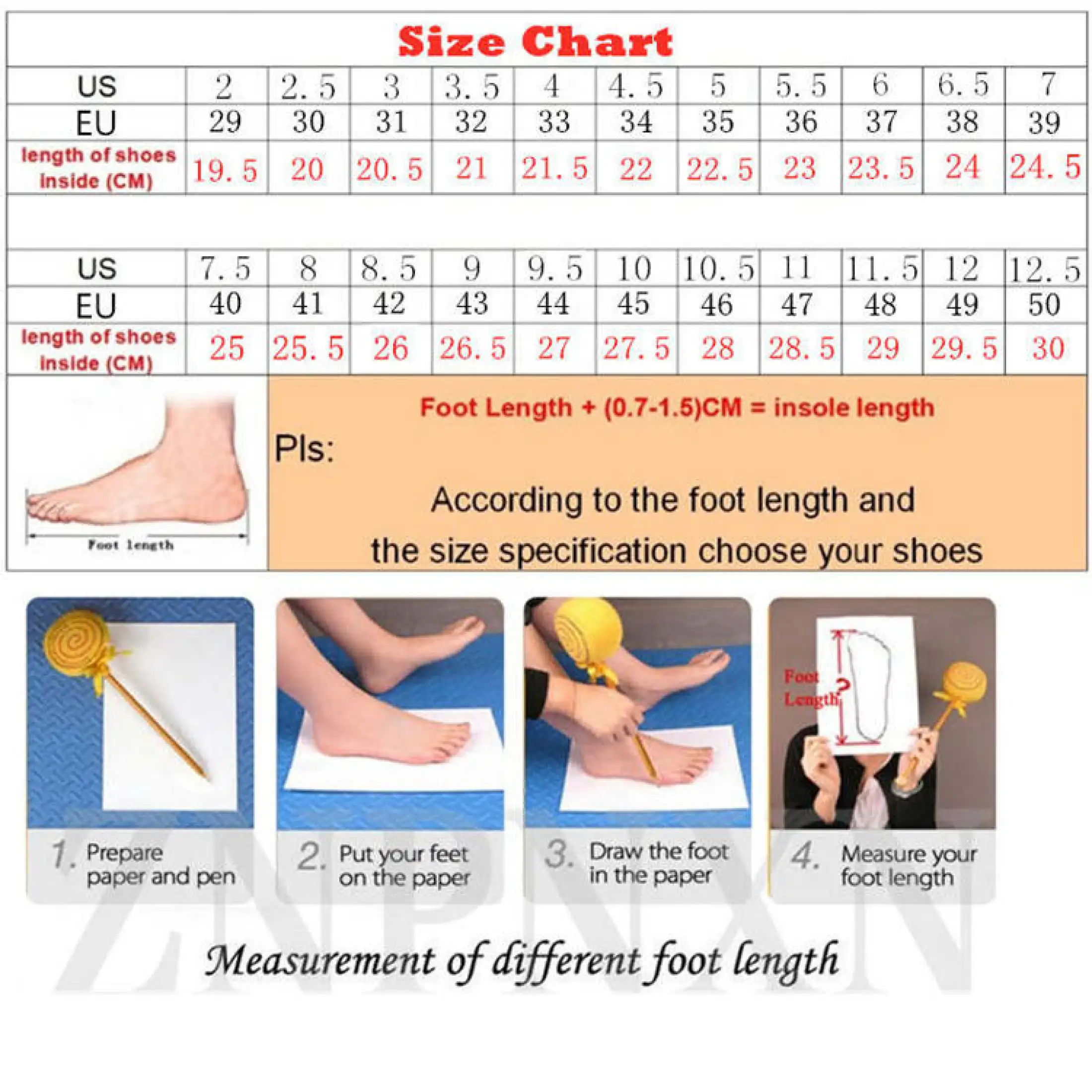 fila shoes measurement