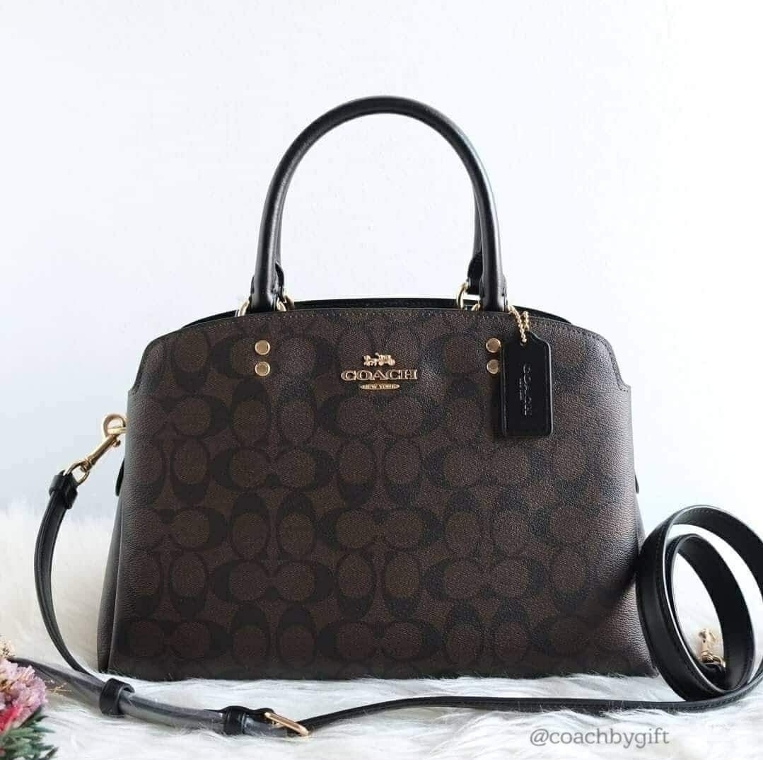 Authentic Coach 91495 Lillie Carryall In Signature Canvas Brown