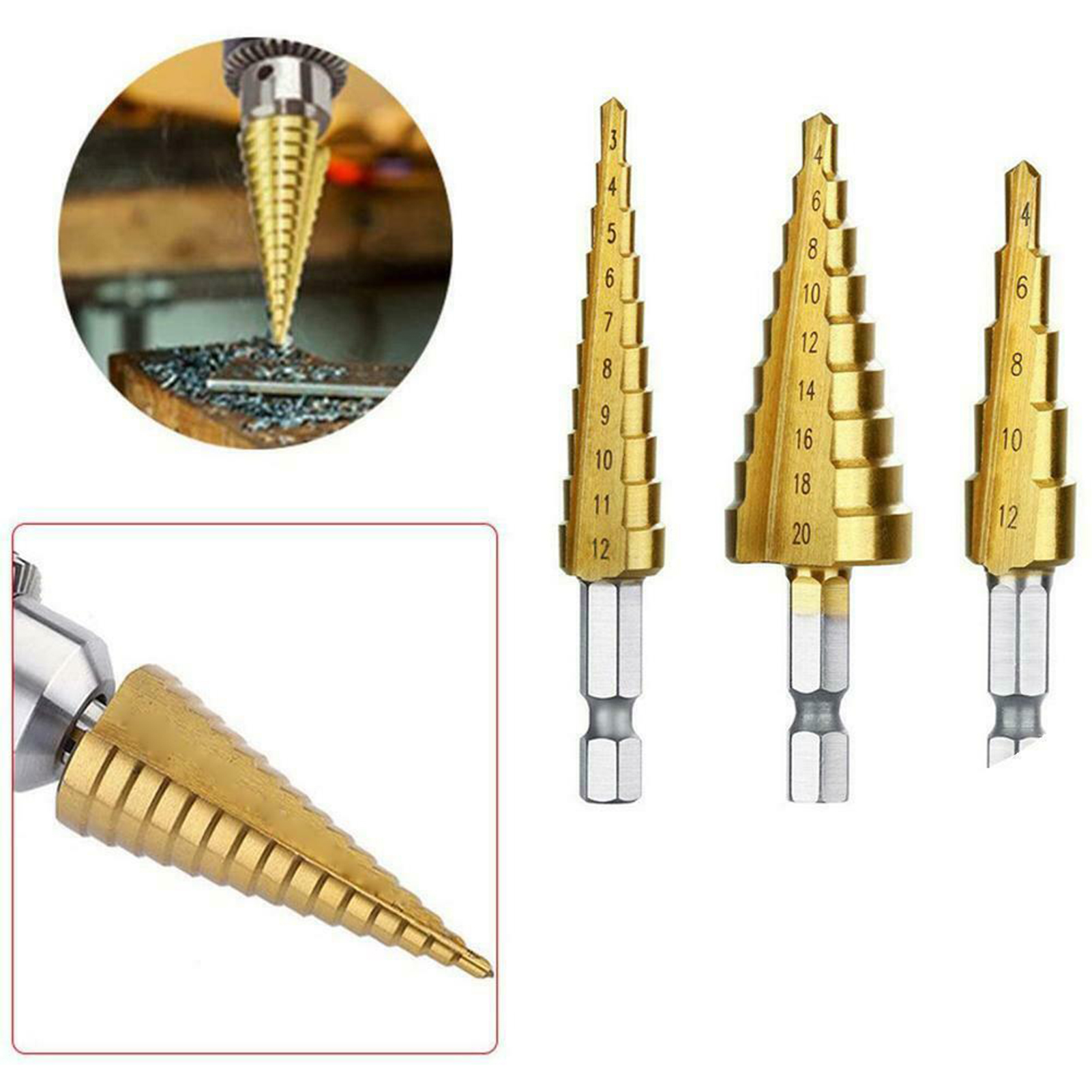 3Pcs HSS Cobalt Step Drill Bit Set Nitrogen High Speed Steel Spiral For - View #3