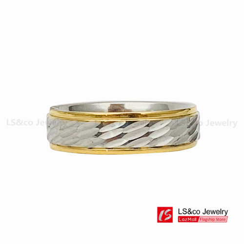 LS&co Jewelry 18K two tone Rings Simple Design stainless wedding couple ring For Women Men unisex Party Jewelry Accessories R114