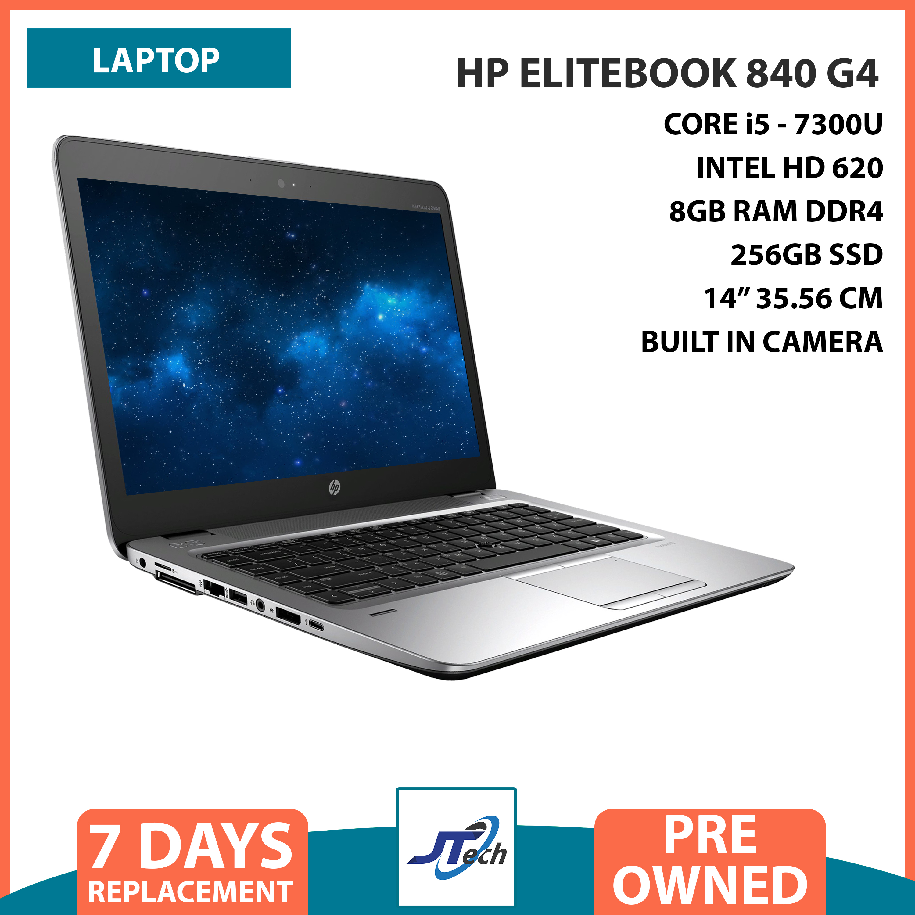 LAPTOP HP ELITEBOOK 840 G4 i5 7300U 7TH GEN 8GB RAM 256GB SSD BUILT IN CAMERA 3 MONTHS SERVICE