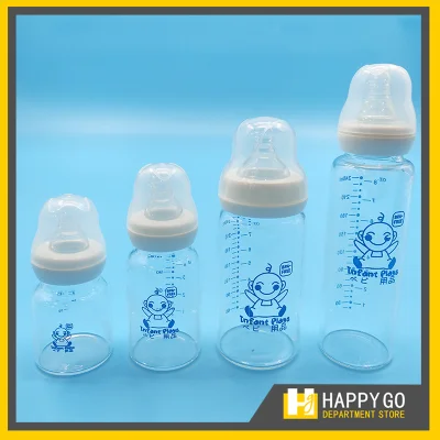 Infant Plays Baby White Glass Feeding Bottle with Silicone Nipple 2oz / 4oz / 8oz