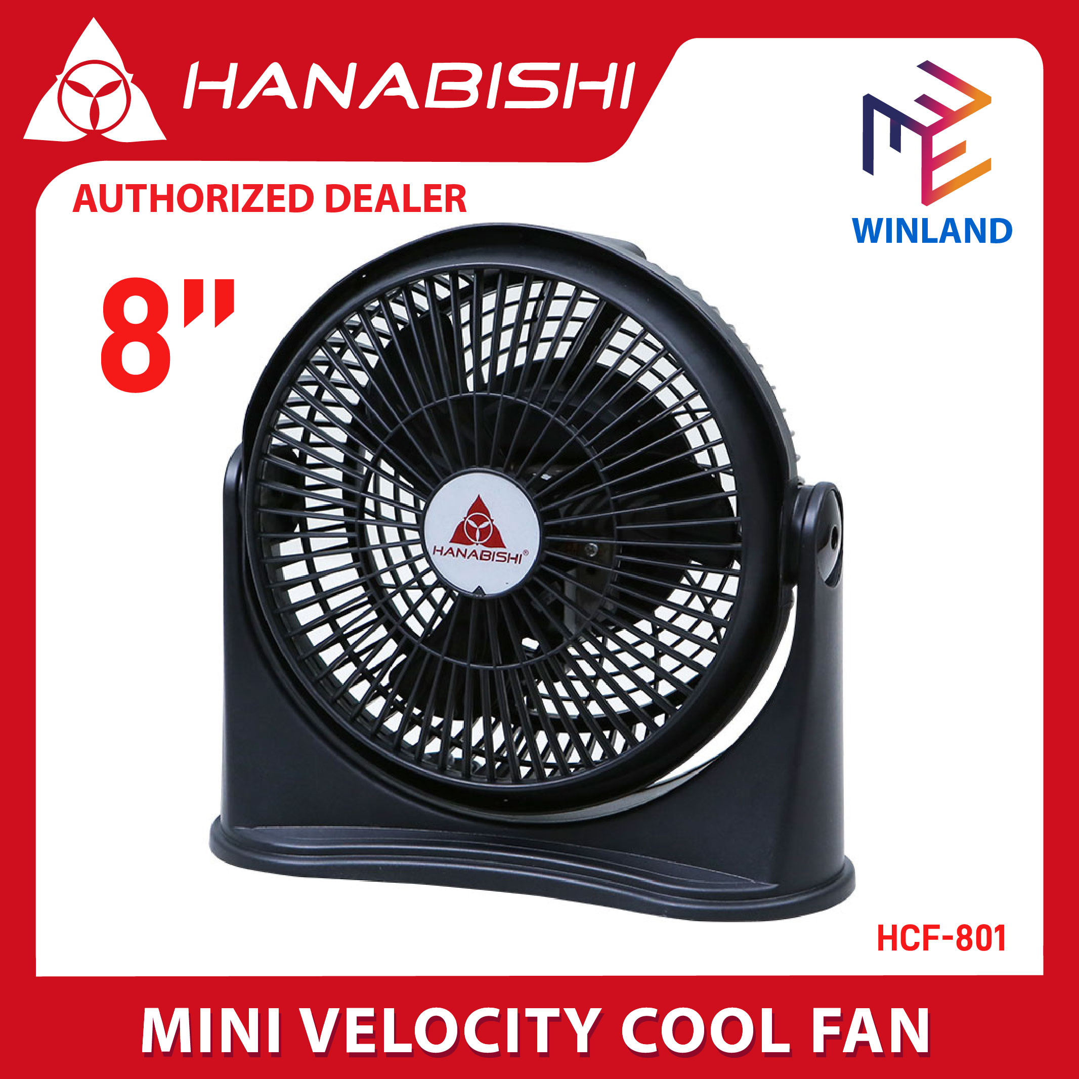 HANABISHI by Winland 8" Cool Velocity Fan Desk Fan Electric Fan Cool