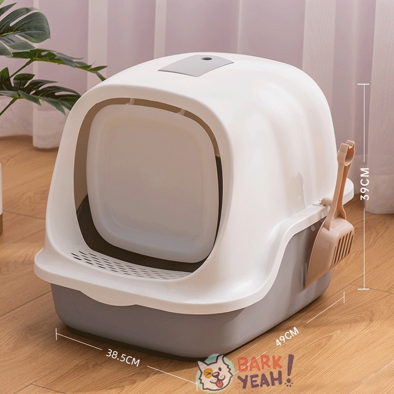 Full Enclosed Flip Cat Litter Box Grey w Odor Removal / Cat Closed