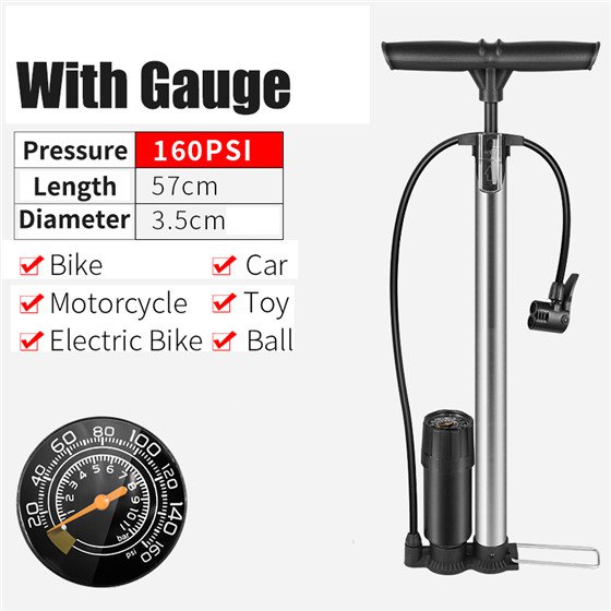 160PSI High Pressure Bicycle Floor Pump Tire Inflator with Gauge Cycling Q2Q7 