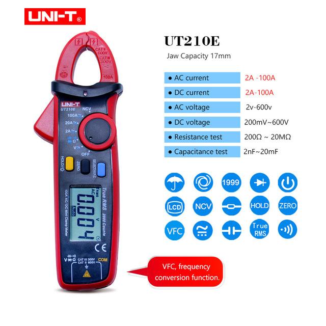 UNI-T UT210D Digital Clamp Meter – AC/DC Current, Voltage, Resistance, Capacitance, True RMS, Auto-Range, Compact With NCV