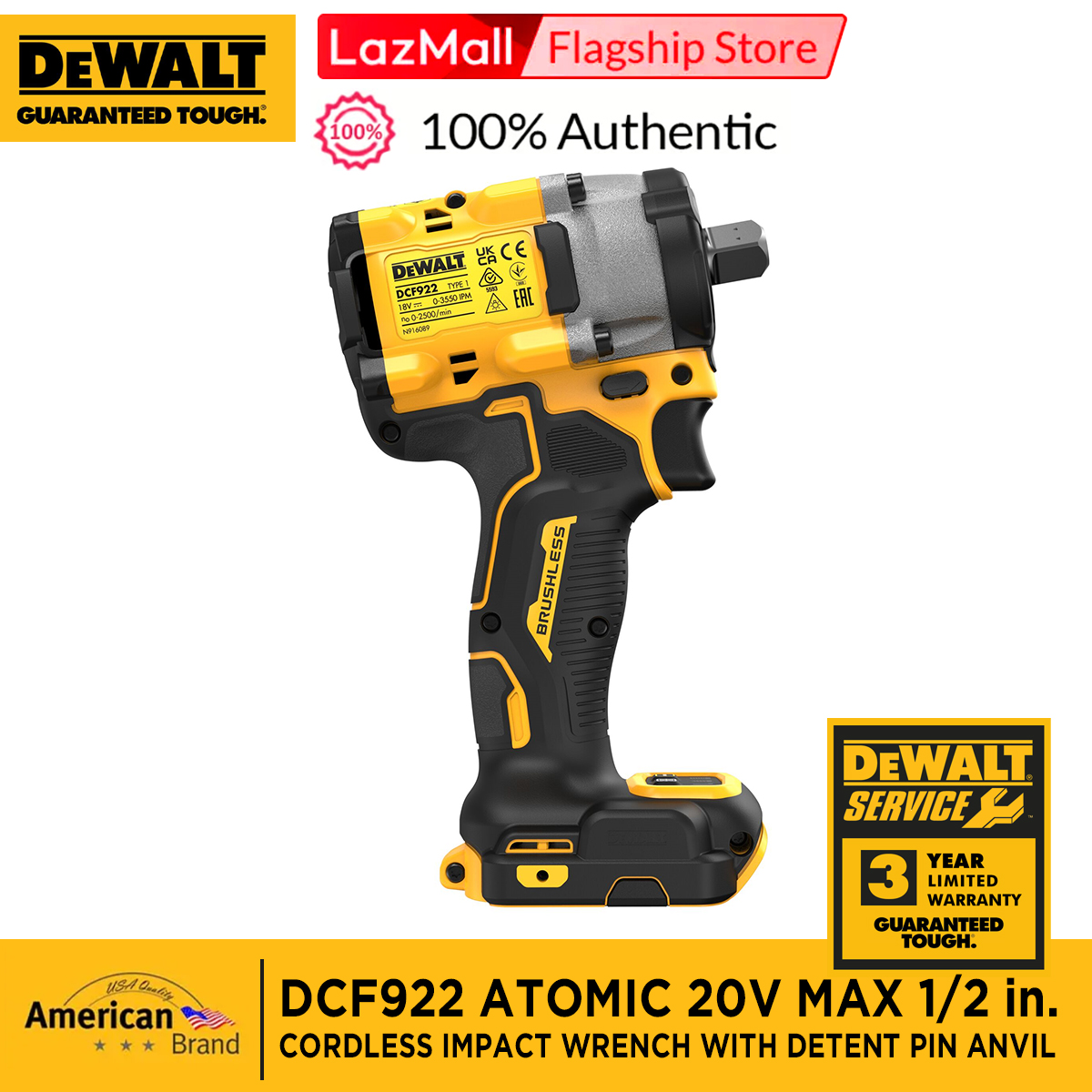 DEWALT DCF922 ATOMIC 20V MAX* 1/2 in. Cordless Impact Wrench with