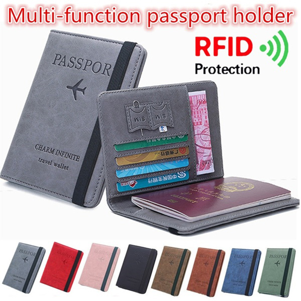 Multi-FunctionเอกสารUltra-บางหนังสือเดินทางหนังกระเป๋าใส่หนังสือเดินทางกรณีกระเป๋าสตางค์RFID