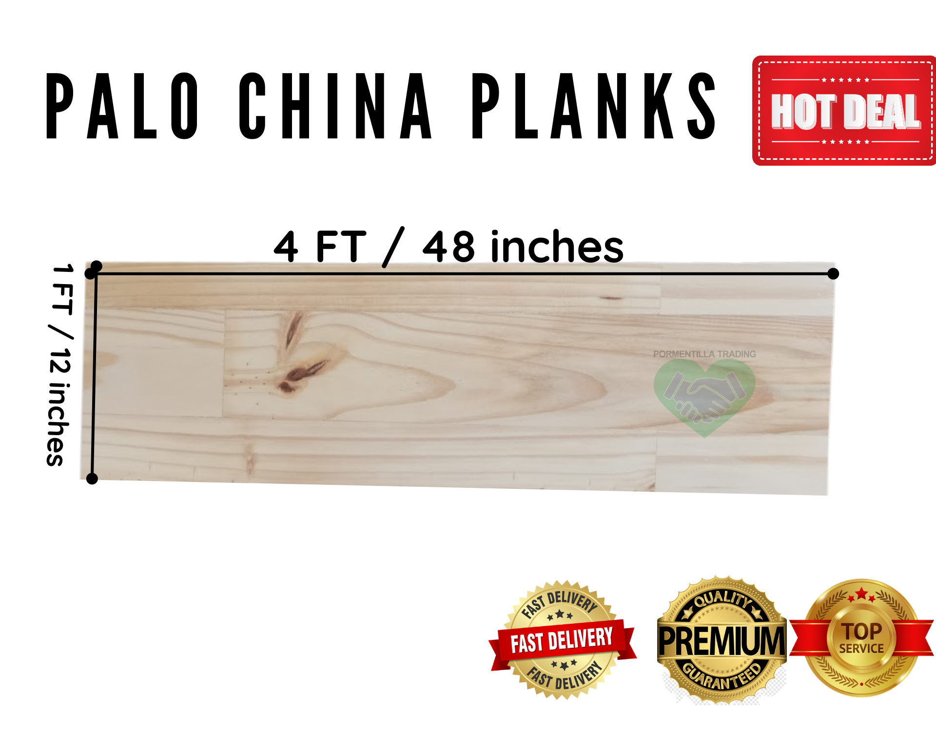 Smooth Palo China Wood Plank 4ft x 1ft x 1.5cm thick Sold per piece We