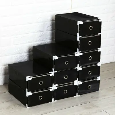 ( 10x ) 10PCS (BLack) Plastic Shoe Storage Boxes Drawer Stackable Foldable Organiser