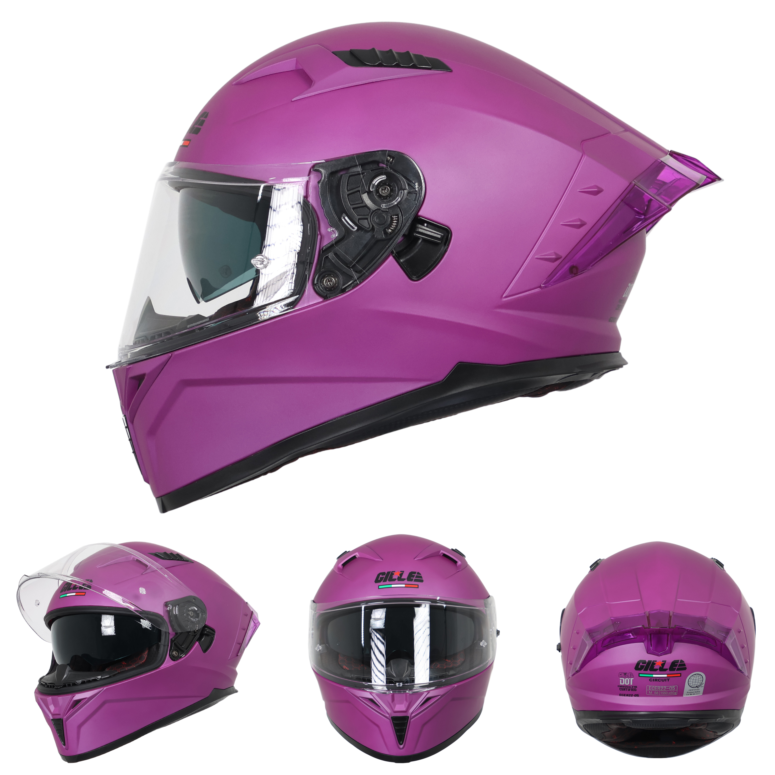 GILLE 843 CIRCUIT Full Face Dual Visor Plain Color Motorcycle Helmet ...