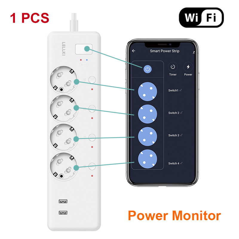 EU Standard WIFI Remote Control Smart Power Strip with USB Timer