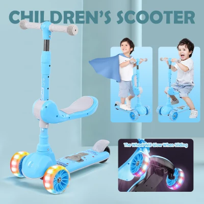 【Fast Delivery】Scooter For Kids Adjustable Height w/Extra-Wide Deck Flashing Wheels Car For Kids & Toddler Scooter 2-12 Years Old,Best Gifts for Children's