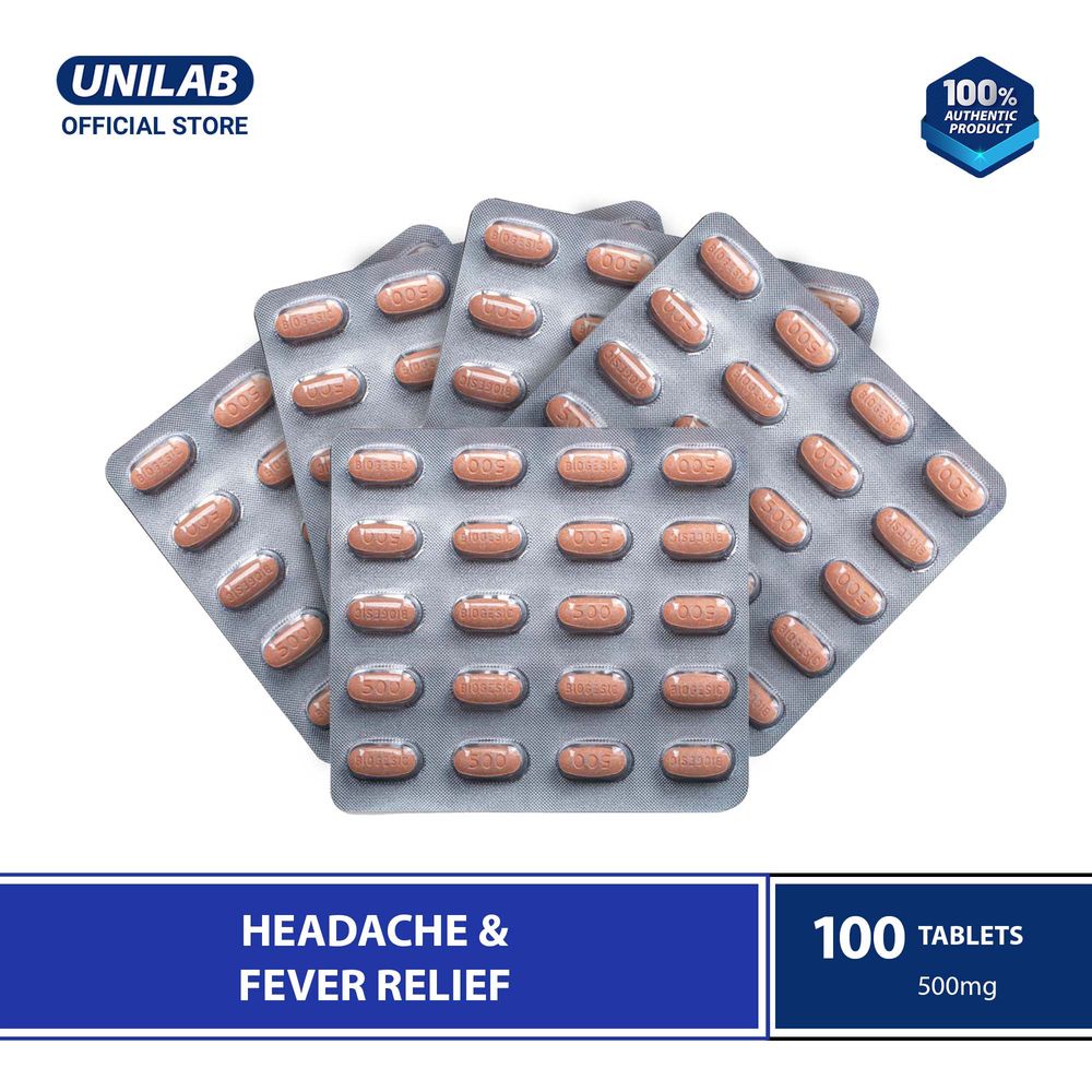 Unilab Biogesic 100 Tablets 500mg Paracetamol for Quick Relief of