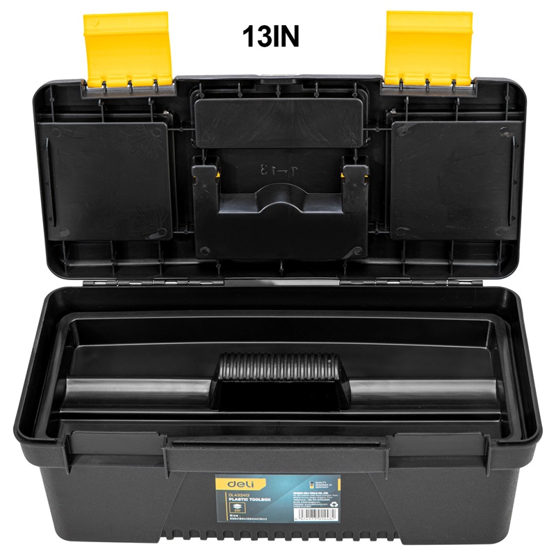 Deli (12/13/14/15 Inch) Tool Box Heavy Duty Multifunction Plastic Tool  Storage Box Tool Organizer